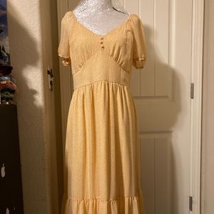 Yellow Floral Puffy Sleeve Dress